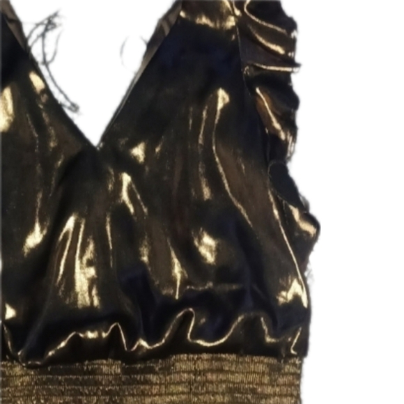 Nine West Ruffled Vneck Gold Blouse - Picture 3 of 5